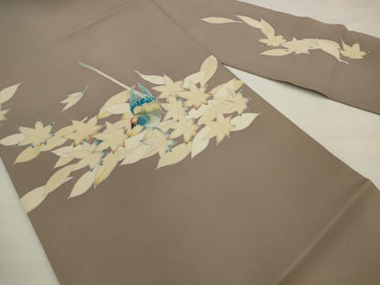 平和屋着物●塩瀬　九寸名古屋帯　友禅　花鳥文　正絹　逸品　AABJ6935pf