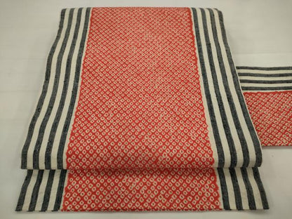 平和屋着物●九寸名古屋帯　紬地　絞り　間道　正絹　逸品　AABJ6936pf