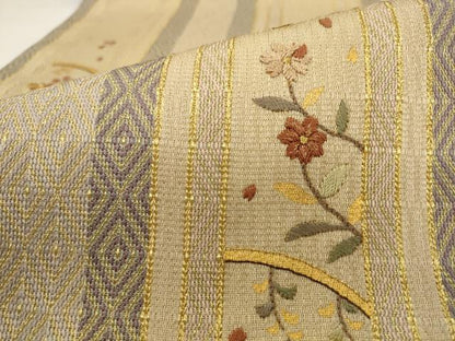 平和屋着物●ひなや工房　くむ・あむ・おる　伊豆蔵明彦　太鼓柄袋帯　総刺繍　草花間道　金糸　正絹　逸品　AABJ6939pf