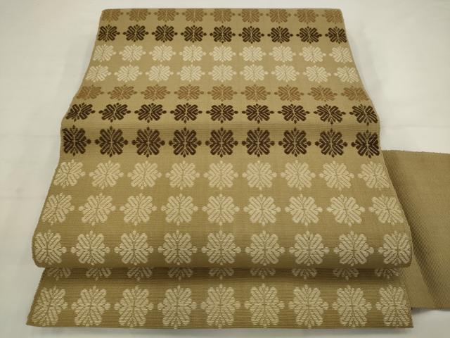 平和屋着物●本場筑前博多織　八寸名古屋帯　格子花文　正絹　逸品　AABJ6941pf