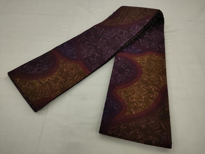 平和屋着物●両面半幅帯　更紗花文　鱗文　正絹　逸品　AABJ6942pf