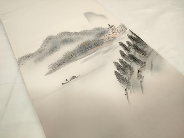 平和屋着物●塩瀬　九寸開き名古屋帯　手描き　風景文　正絹　逸品　AABJ6943pf