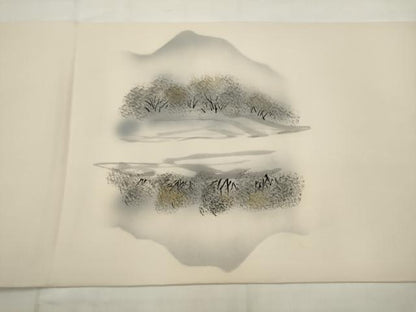 平和屋着物●塩瀬　九寸開き名古屋帯　手描き　風景文　正絹　逸品　AABJ6943pf
