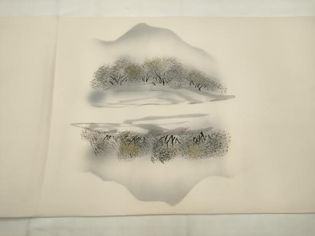 平和屋着物●塩瀬　九寸開き名古屋帯　手描き　風景文　正絹　逸品　AABJ6943pf