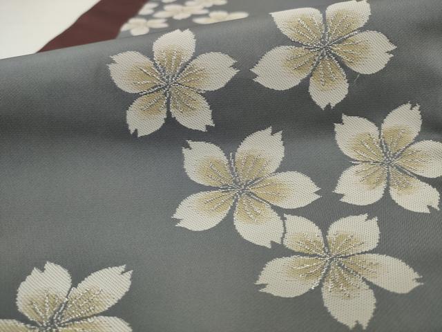 平和屋着物●世界的人形師　辻村寿三郎　ジュサブロー　六通柄袋帯　舞桜文　銀糸　正絹　逸品　AABJ6946pf