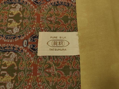 平和屋着物●龍村美術織物　全通柄九寸開き名古屋帯　円文白虎朱雀錦　正絹　逸品　AABJ6954pf
