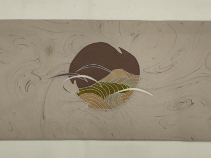 平和屋着物●川野義和　修一郎　塩瀬　九寸名古屋帯　墨流し染め　風景文　正絹　逸品　AABJ6957pf
