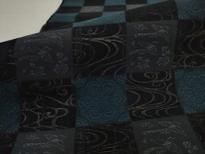 平和屋着物●両面全通柄袋帯　流水花鳥文　正絹　逸品　AABJ6958pf