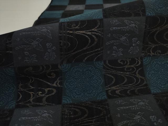 平和屋着物●両面全通柄袋帯　流水花鳥文　正絹　逸品　AABJ6958pf