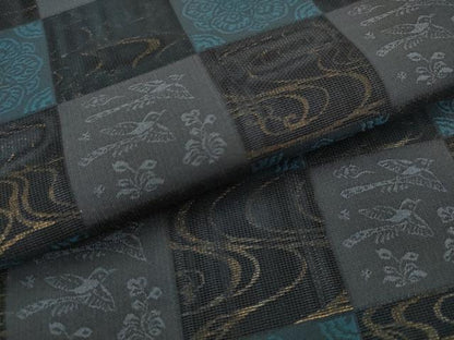 平和屋着物●両面全通柄袋帯　流水花鳥文　正絹　逸品　AABJ6958pf