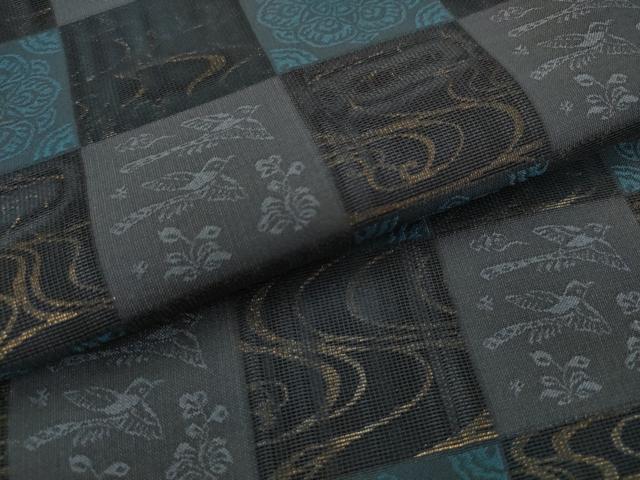 平和屋着物●両面全通柄袋帯　流水花鳥文　正絹　逸品　AABJ6958pf