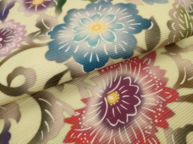 平和屋着物●全通柄九寸開き名古屋帯　紬地　型染め　更紗花文　正絹　逸品　AABJ6960pf