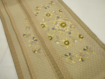 平和屋着物●ひなや工房　くむ・あむ・おる　伊豆蔵明彦　太鼓柄袋帯　総刺繍　飾花文　金銀糸　正絹　逸品　AABJ6961pf