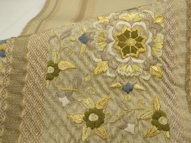 平和屋着物●ひなや工房　くむ・あむ・おる　伊豆蔵明彦　太鼓柄袋帯　総刺繍　飾花文　金銀糸　正絹　逸品　AABJ6961pf