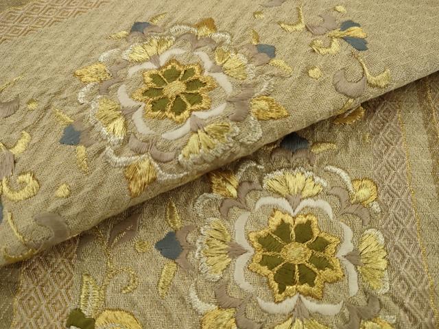 平和屋着物●ひなや工房　くむ・あむ・おる　伊豆蔵明彦　太鼓柄袋帯　総刺繍　飾花文　金銀糸　正絹　逸品　AABJ6961pf