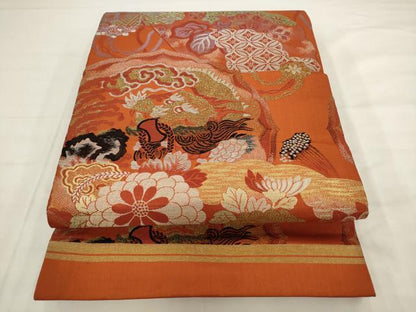 平和屋着物●アンティーク　大正ロマン　丸帯　龍　吉祥花文　正絹　逸品　AABJ6967pf