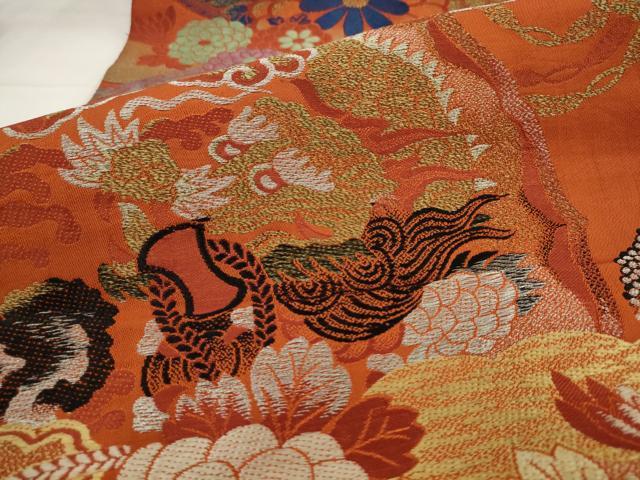 平和屋着物●アンティーク　大正ロマン　丸帯　龍　吉祥花文　正絹　逸品　AABJ6967pf
