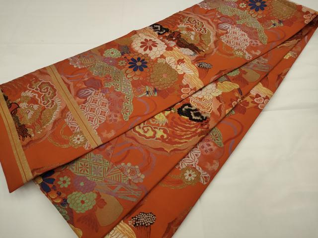 平和屋着物●アンティーク　大正ロマン　丸帯　龍　吉祥花文　正絹　逸品　AABJ6967pf