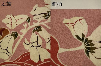 平和屋着物●九寸名古屋帯　草花文　鬼しぼ縮緬　正絹　逸品　AABJ6968pf