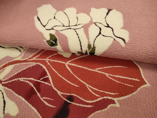 平和屋着物●九寸名古屋帯　草花文　鬼しぼ縮緬　正絹　逸品　AABJ6968pf