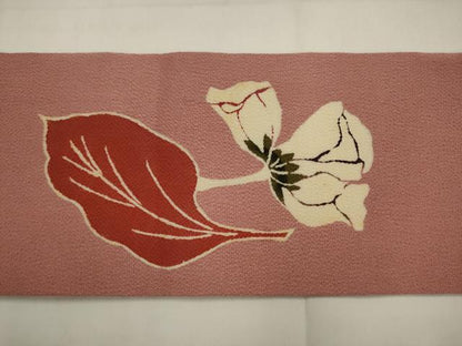 平和屋着物●九寸名古屋帯　草花文　鬼しぼ縮緬　正絹　逸品　AABJ6968pf