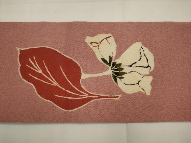 平和屋着物●九寸名古屋帯　草花文　鬼しぼ縮緬　正絹　逸品　AABJ6968pf
