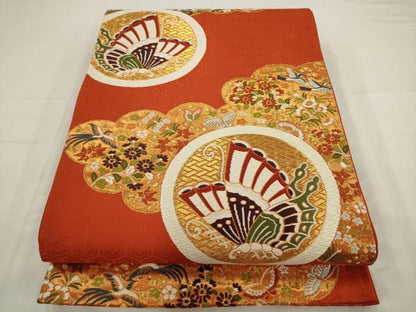 平和屋着物●西陣　河合美術織物謹製　六通柄袋帯　唐織　雲取り花蝶丸文　金糸　正絹　逸品　AABJ6969pf
