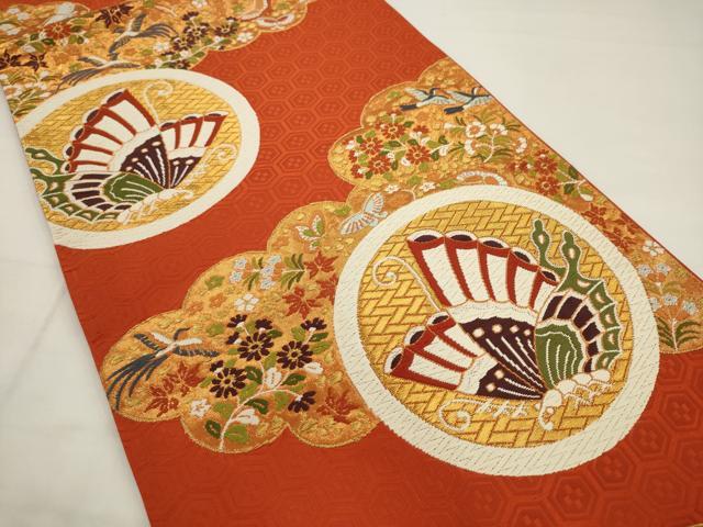 平和屋着物●西陣　河合美術織物謹製　六通柄袋帯　唐織　雲取り花蝶丸文　金糸　正絹　逸品　AABJ6969pf
