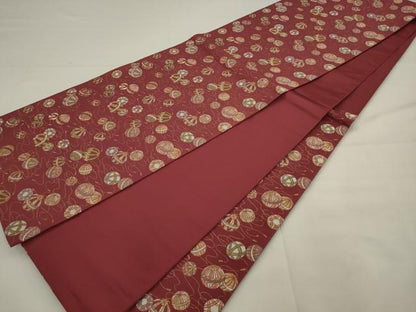 平和屋着物●六通柄袋帯　綾織　毬　金糸　正絹　逸品　AABJ6971pf