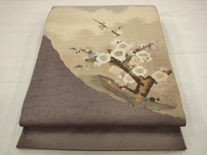 平和屋着物●綴れ　太鼓柄袋帯　枝梅　金糸　正絹　逸品　AABJ6972pf