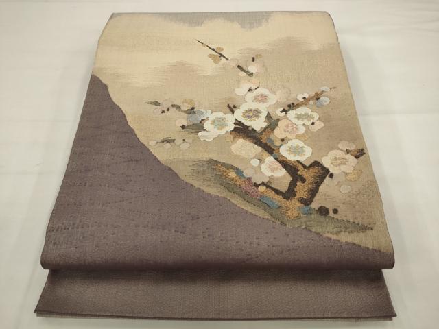 平和屋着物●綴れ　太鼓柄袋帯　枝梅　金糸　正絹　逸品　AABJ6972pf