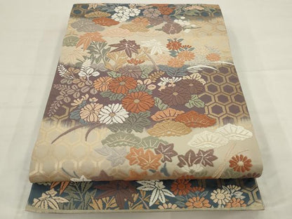平和屋着物●六通柄袋帯　唐織　草花文　金糸　正絹　逸品　AABJ6974pf