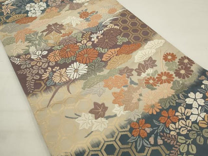 平和屋着物●六通柄袋帯　唐織　草花文　金糸　正絹　逸品　AABJ6974pf