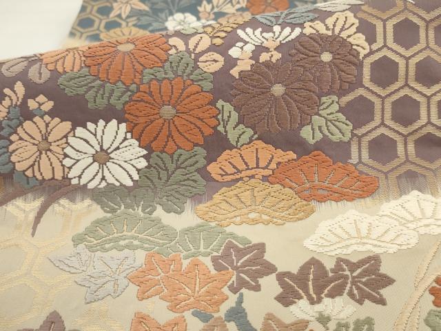 平和屋着物●六通柄袋帯　唐織　草花文　金糸　正絹　逸品　AABJ6974pf