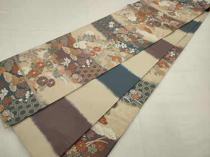 平和屋着物●六通柄袋帯　唐織　草花文　金糸　正絹　逸品　AABJ6974pf