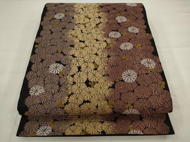 平和屋着物●全通柄袋帯　唐織　花尽くし　黒地　金糸　正絹　逸品　AABJ6979pf