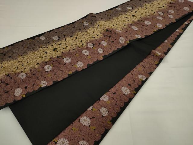 平和屋着物●全通柄袋帯　唐織　花尽くし　黒地　金糸　正絹　逸品　AABJ6979pf