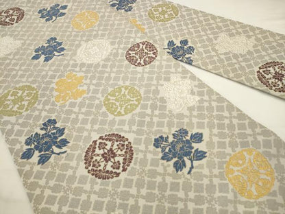平和屋着物●九寸名古屋帯　唐織　草花丸文　正絹　逸品　AABJ6987pf