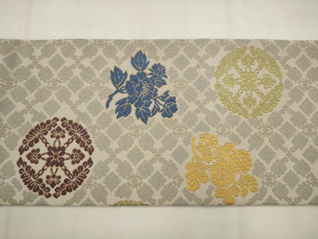 平和屋着物●九寸名古屋帯　唐織　草花丸文　正絹　逸品　AABJ6987pf