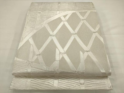 平和屋着物●西陣　紫紘謹製　六通柄袋帯　籬文　銀糸　正絹　逸品　AABJ7004pf