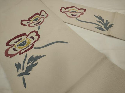 平和屋着物●染色家　佐野猛夫　九寸名古屋帯　草花文　鬼しぼ縮緬　正絹　逸品　AABJ7006pf