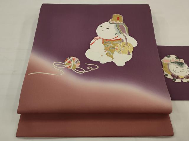 平和屋着物●塩瀬 九寸名古屋帯 刺繍 唐子 金彩 正絹 逸品 AABJ7010pf