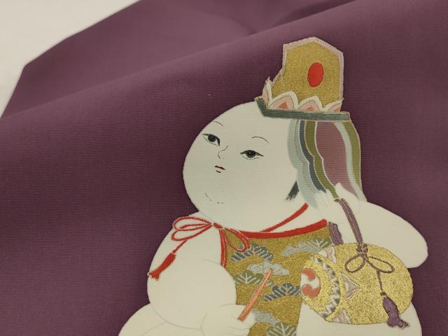 平和屋着物●塩瀬 九寸名古屋帯 刺繍 唐子 金彩 正絹 逸品 AABJ7010pf