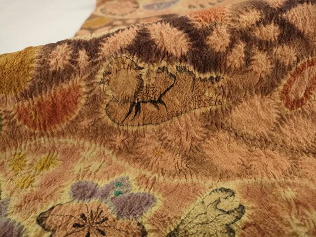 平和屋着物●九寸開き名古屋帯 辻が花 絞り 鬼しぼ縮緬 正絹 逸品 AABJ7012pf