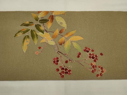 平和屋着物●友禅作家　茂野大生　九寸名古屋帯　南天文　鬼しぼ縮緬　正絹　逸品　AABJ7014pf