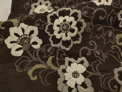 平和屋着物●ワンタッチつけ帯　紬地　総刺繍　草花文　金糸　正絹　逸品　AABJ7016pf