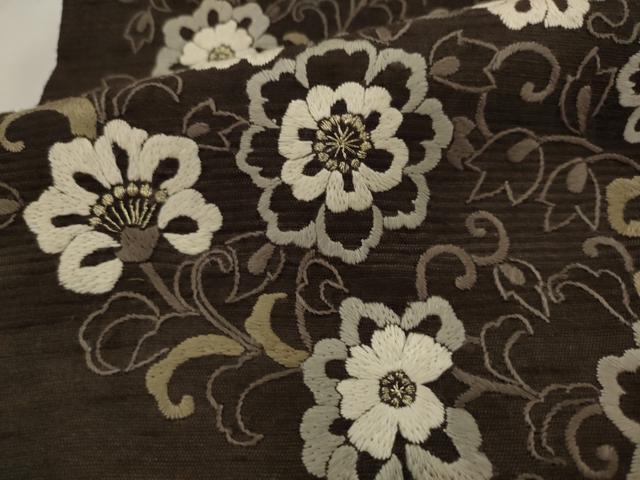 平和屋着物●ワンタッチつけ帯　紬地　総刺繍　草花文　金糸　正絹　逸品　AABJ7016pf