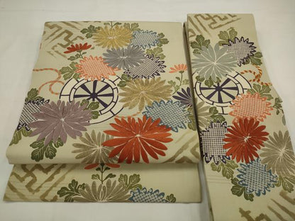 平和屋着物●アンティーク　大正ロマン　つけ帯　駒刺繍　花車文　正絹　逸品　AABJ7017pf