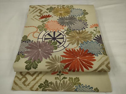 平和屋着物●アンティーク　大正ロマン　つけ帯　駒刺繍　花車文　正絹　逸品　AABJ7017pf