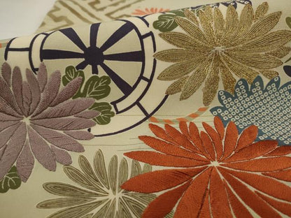 平和屋着物●アンティーク　大正ロマン　つけ帯　駒刺繍　花車文　正絹　逸品　AABJ7017pf
